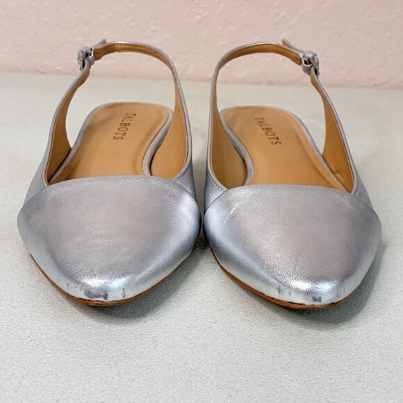 Talbots Edison Slingback Flats Womens 9AA. Silver Leather Upper Buckle Holiday - Picture 3 of 11